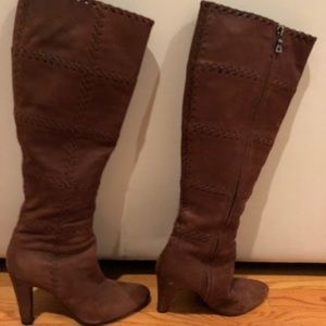 Prada brown suede knee high boots